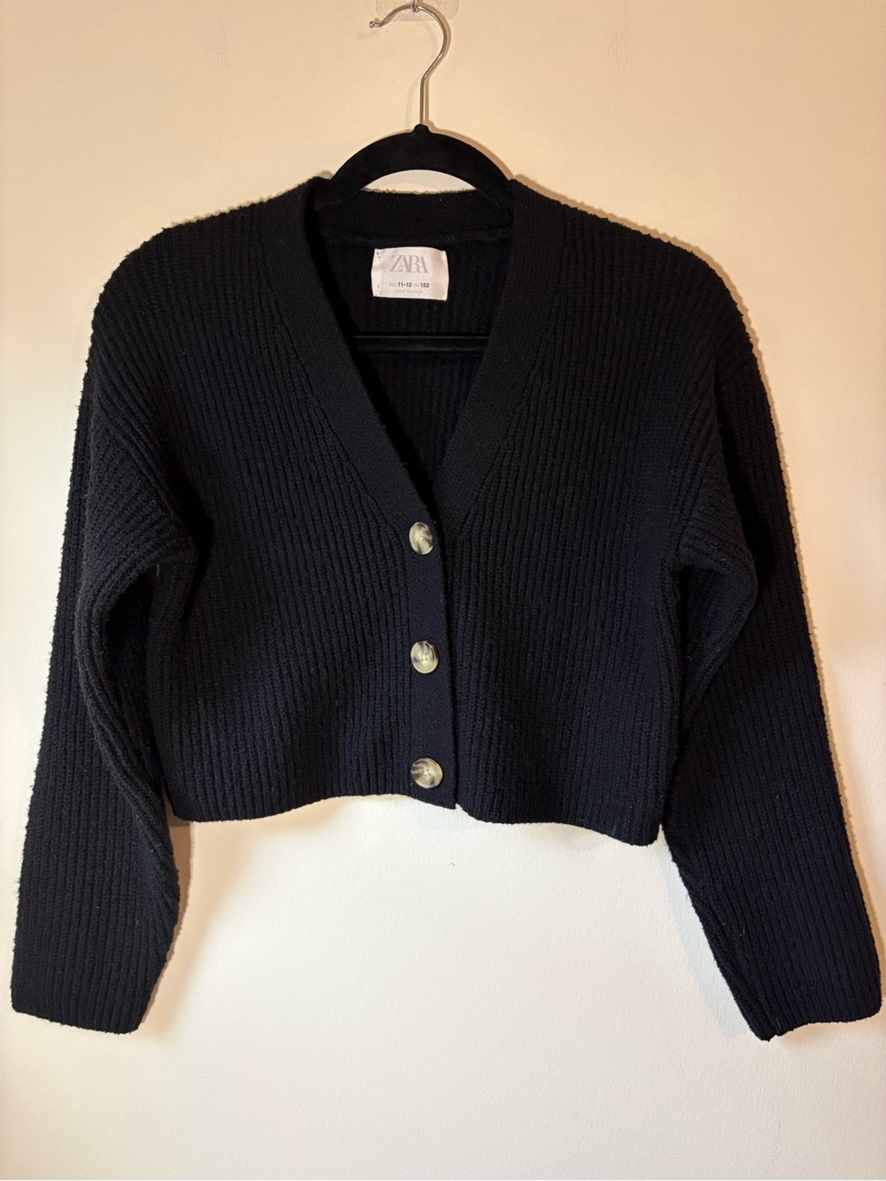 Zara Black Cropped Ribbed Button-Up Cardigan